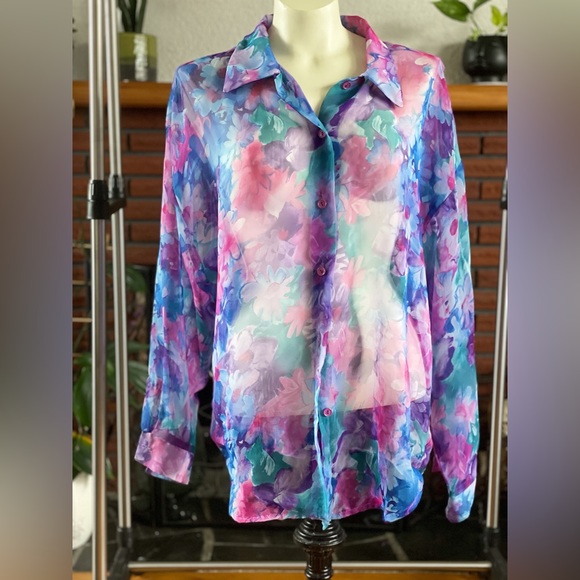 Vintage Pink And Blue Flower Blouse - Picture 5 of 5
